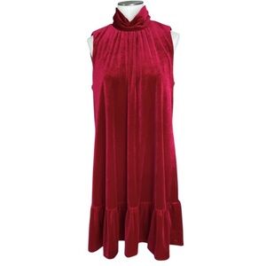 Calvin Klein Deep Red Velvet High Neck Sleeveless Dress Size 14
